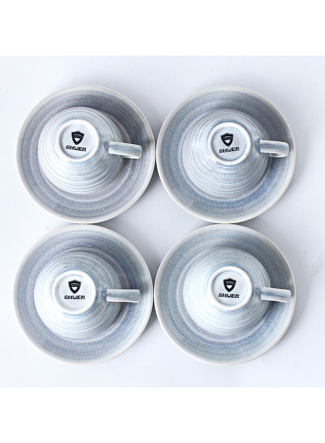 8-Piece Kiln Variable Glaze Round Ceramic Coffee Cup And Saucer Light Blue 11x9x6.5cm