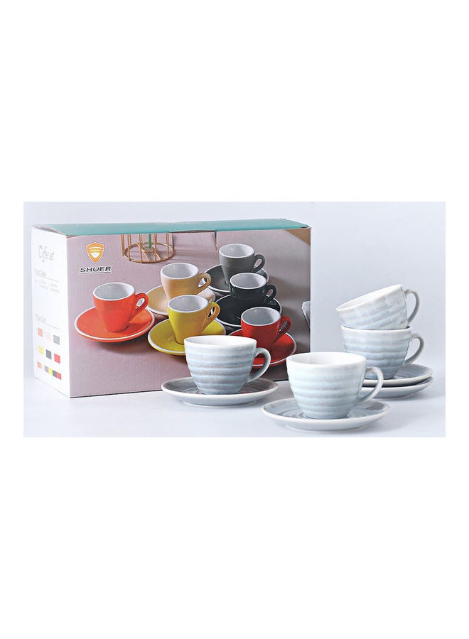8-Piece Kiln Variable Glaze Round Ceramic Coffee Cup And Saucer Light Blue 11x9x6.5cm