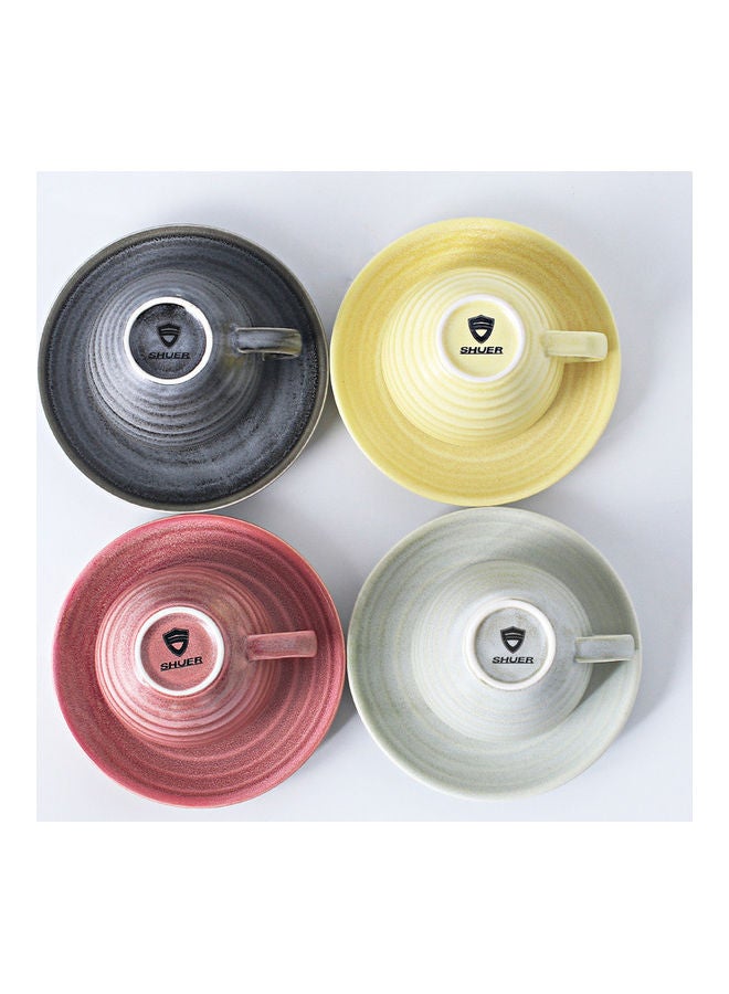 8-Piece Kiln Variable Glaze Round Ceramic Coffee Cup And Saucer Multicolour 11x9x6.5cm