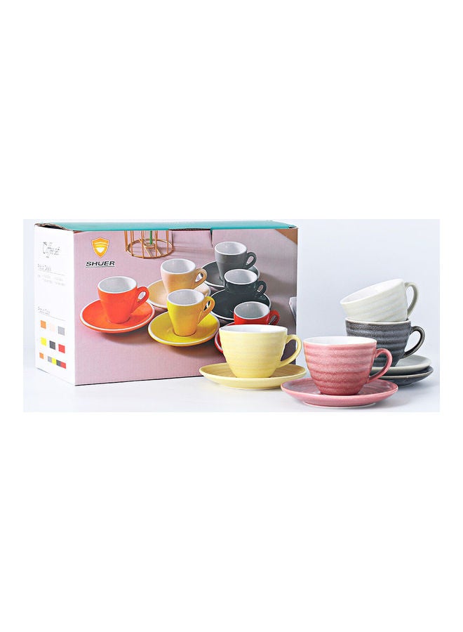 8-Piece Kiln Variable Glaze Round Ceramic Coffee Cup And Saucer Multicolour 11x9x6.5cm