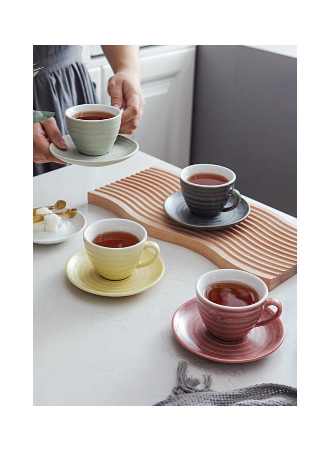 8-Piece Kiln Variable Glaze Round Ceramic Coffee Cup And Saucer Multicolour 11x9x6.5cm