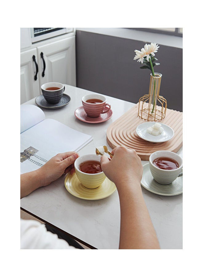 8-Piece Kiln Variable Glaze Round Ceramic Coffee Cup And Saucer Multicolour 11x9x6.5cm