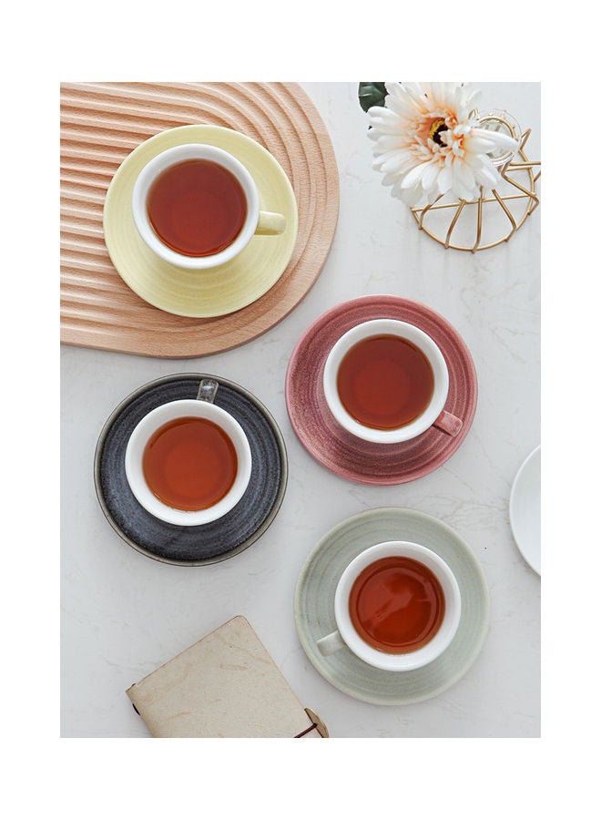 8-Piece Kiln Variable Glaze Round Ceramic Coffee Cup And Saucer Multicolour 11x9x6.5cm