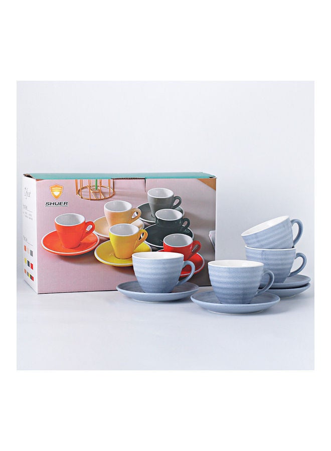 8-Piece Kiln Variable Glaze Round Ceramic Coffee Cup And Saucer Blue 11x9x6.5cm