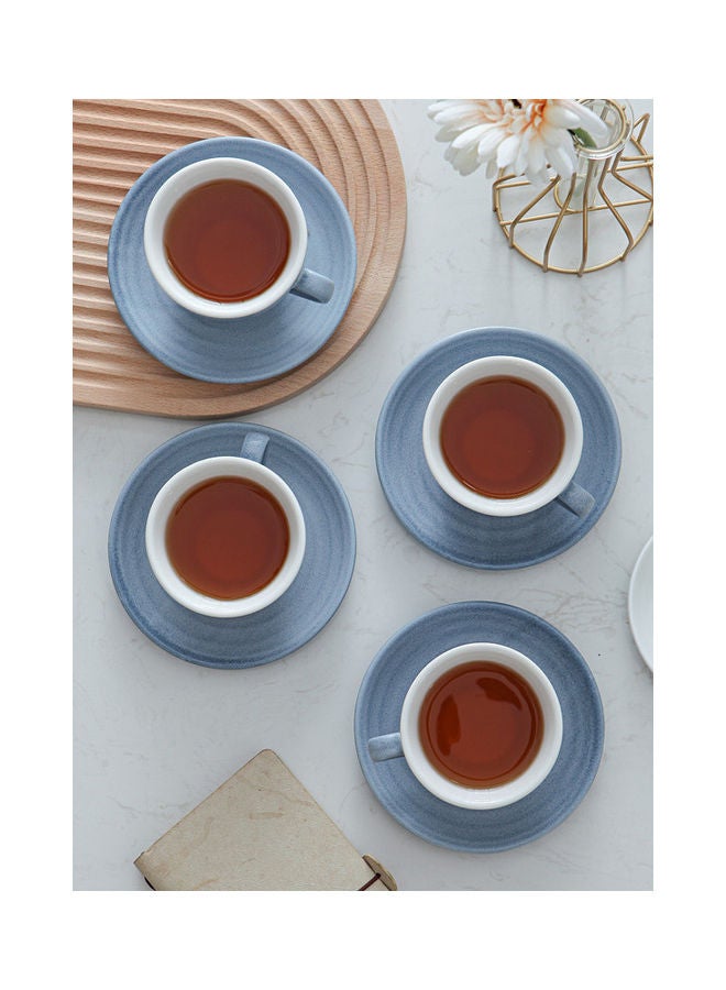 8-Piece Kiln Variable Glaze Round Ceramic Coffee Cup And Saucer Blue 11x9x6.5cm