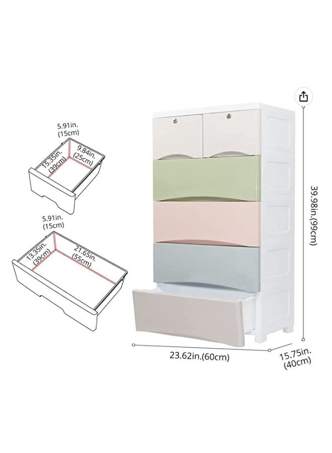 COOLBABY Plastic Cabinet 5 Drawers Storage Dresser,for Clothes,Toys,60CM Macaron