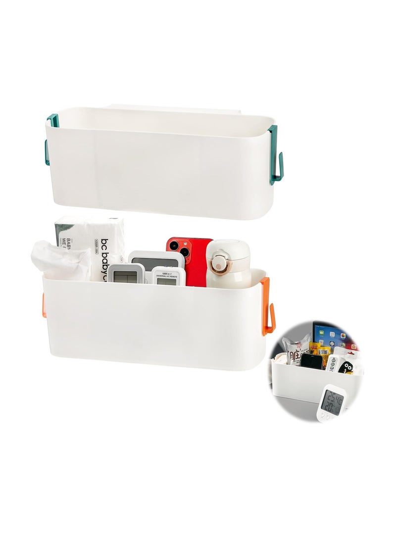 2 Pack Bedside Caddy Organizer, Plastic Bed Shelf with Multi Storage Pockets and Hooks, Ideal for Dorms, Kids Loft Beds, RVs, Bathrooms, and College Students