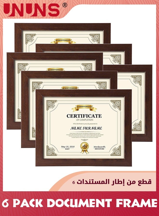 8.5x11.7 Document Frame,Set Of 6 Document Certificate Frame,Picture Frames For Wall And Tabletop,Brown