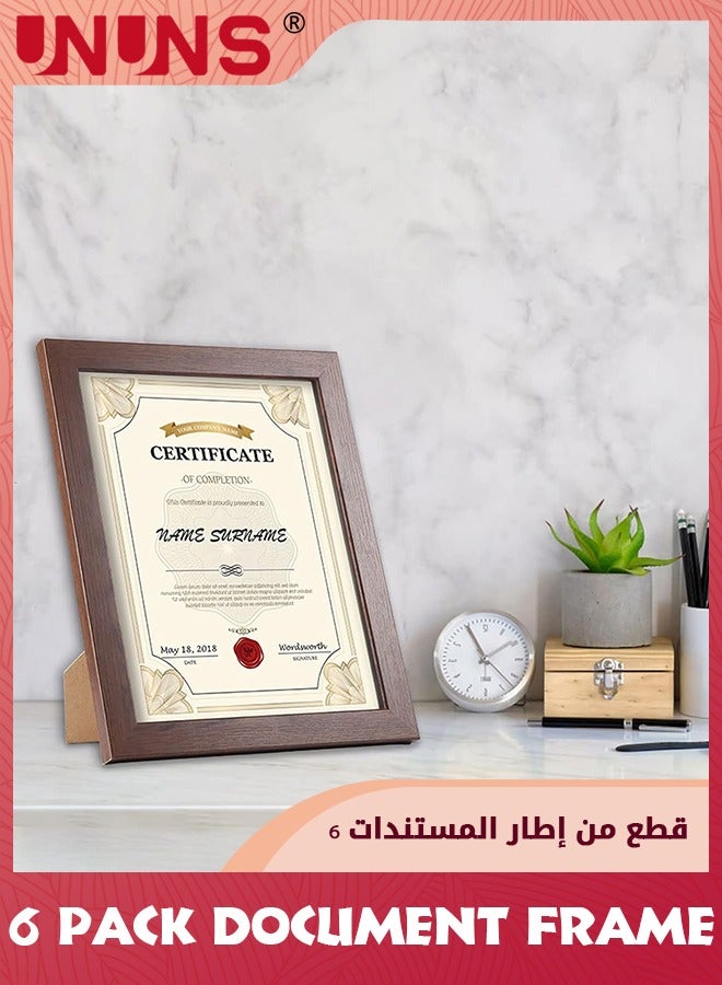 8.5x11.7 Document Frame,Set Of 6 Document Certificate Frame,Picture Frames For Wall And Tabletop,Brown