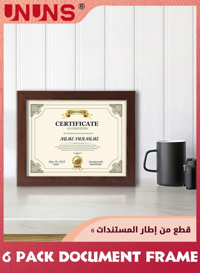 8.5x11.7 Document Frame,Set Of 6 Document Certificate Frame,Picture Frames For Wall And Tabletop,Brown