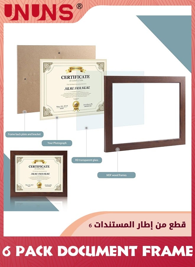 8.5x11.7 Document Frame,Set Of 6 Document Certificate Frame,Picture Frames For Wall And Tabletop,Brown