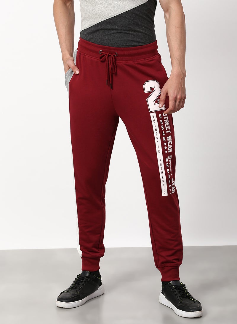 Regular Fit Joggers Dark Maroon/White