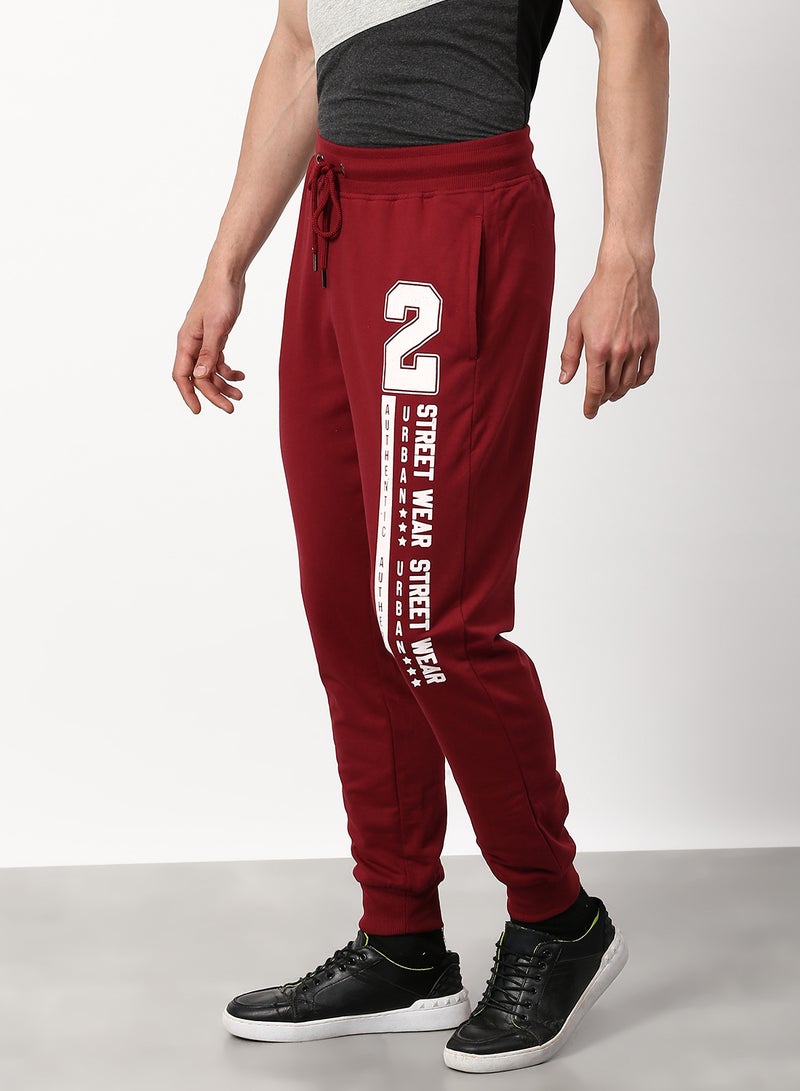 Regular Fit Joggers Dark Maroon/White