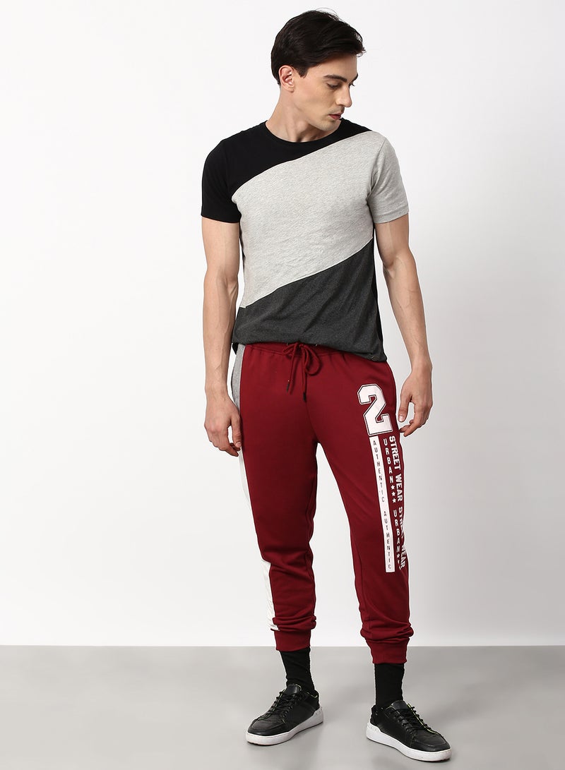 Regular Fit Joggers Dark Maroon/White