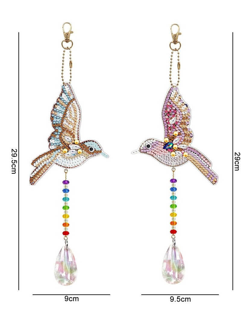 2pcs Crystal Hummingbird Diamond Painting Kit Sun Light Catching Window Decor DIY Special Shaped Diamond Art Wind Chimes Jewelry Kit Hanging Mosaic Rhinestone Pendant Rhinestone Pendant Wind Chimes