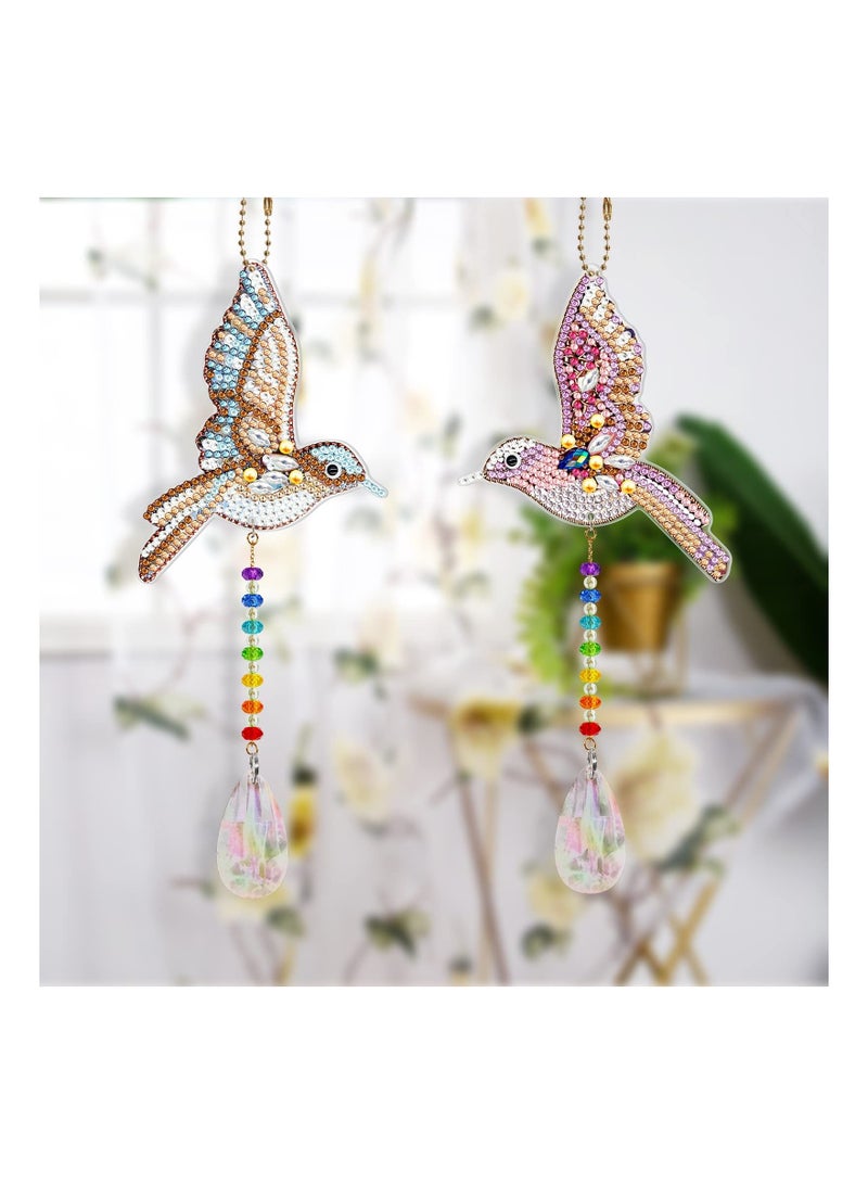 2pcs Crystal Hummingbird Diamond Painting Kit Sun Light Catching Window Decor DIY Special Shaped Diamond Art Wind Chimes Jewelry Kit Hanging Mosaic Rhinestone Pendant Rhinestone Pendant Wind Chimes