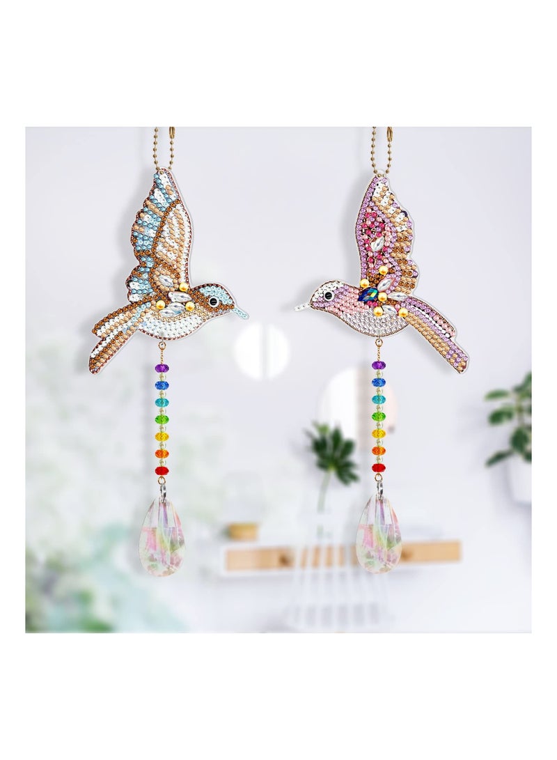 2pcs Crystal Hummingbird Diamond Painting Kit Sun Light Catching Window Decor DIY Special Shaped Diamond Art Wind Chimes Jewelry Kit Hanging Mosaic Rhinestone Pendant Rhinestone Pendant Wind Chimes