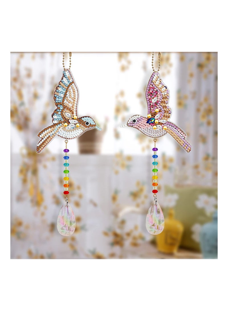 2pcs Crystal Hummingbird Diamond Painting Kit Sun Light Catching Window Decor DIY Special Shaped Diamond Art Wind Chimes Jewelry Kit Hanging Mosaic Rhinestone Pendant Rhinestone Pendant Wind Chimes