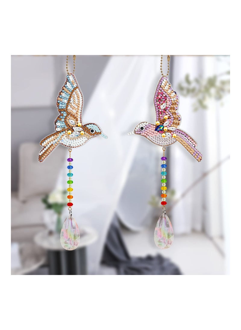 2pcs Crystal Hummingbird Diamond Painting Kit Sun Light Catching Window Decor DIY Special Shaped Diamond Art Wind Chimes Jewelry Kit Hanging Mosaic Rhinestone Pendant Rhinestone Pendant Wind Chimes