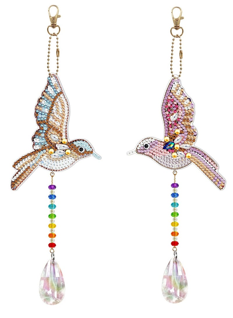 2pcs Crystal Hummingbird Diamond Painting Kit Sun Light Catching Window Decor DIY Special Shaped Diamond Art Wind Chimes Jewelry Kit Hanging Mosaic Rhinestone Pendant Rhinestone Pendant Wind Chimes