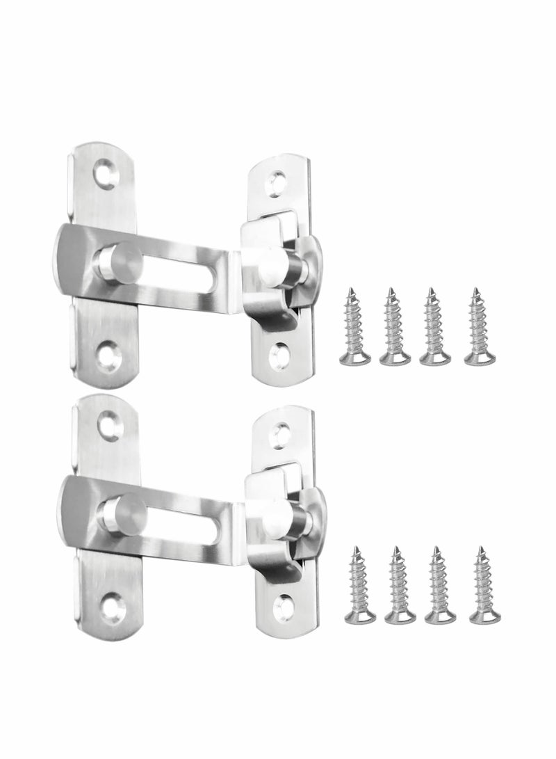 Stainless Steel Latch, 90 Degree Protect Privacy Security Barn Door Lock, Solid Stainless Steel Safety Gate Latches, 2 Pack (Large 90 Degrees Silver)