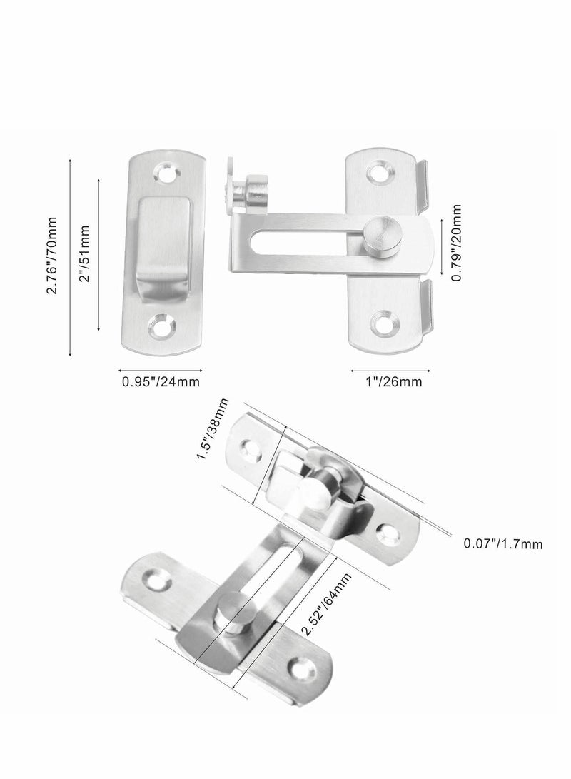 Stainless Steel Latch, 90 Degree Protect Privacy Security Barn Door Lock, Solid Stainless Steel Safety Gate Latches, 2 Pack (Large 90 Degrees Silver)