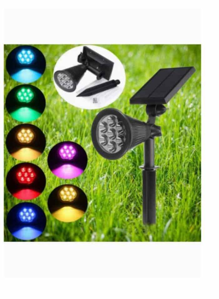 4-Piece 7 LED Solar RGB Spot Light Set Black/Grey 8 x 8cm