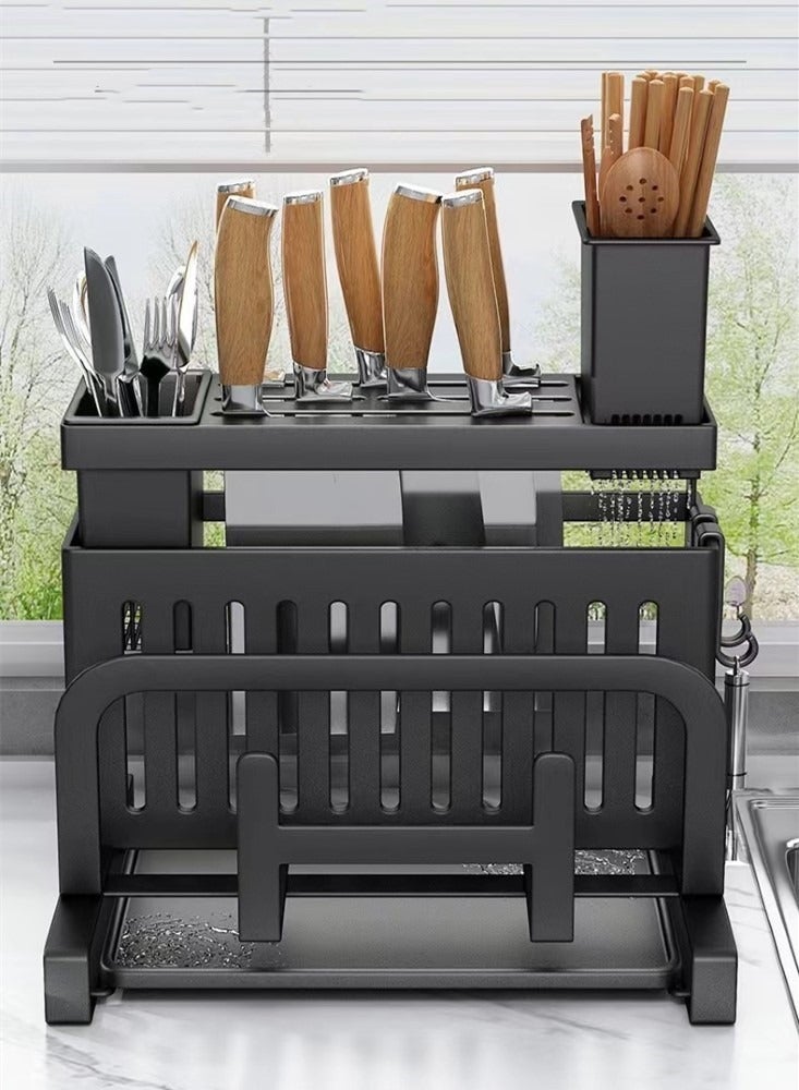 Kitchen Knife Cutting Board Storage Rack Steel Material Black 25x16x23.5cm