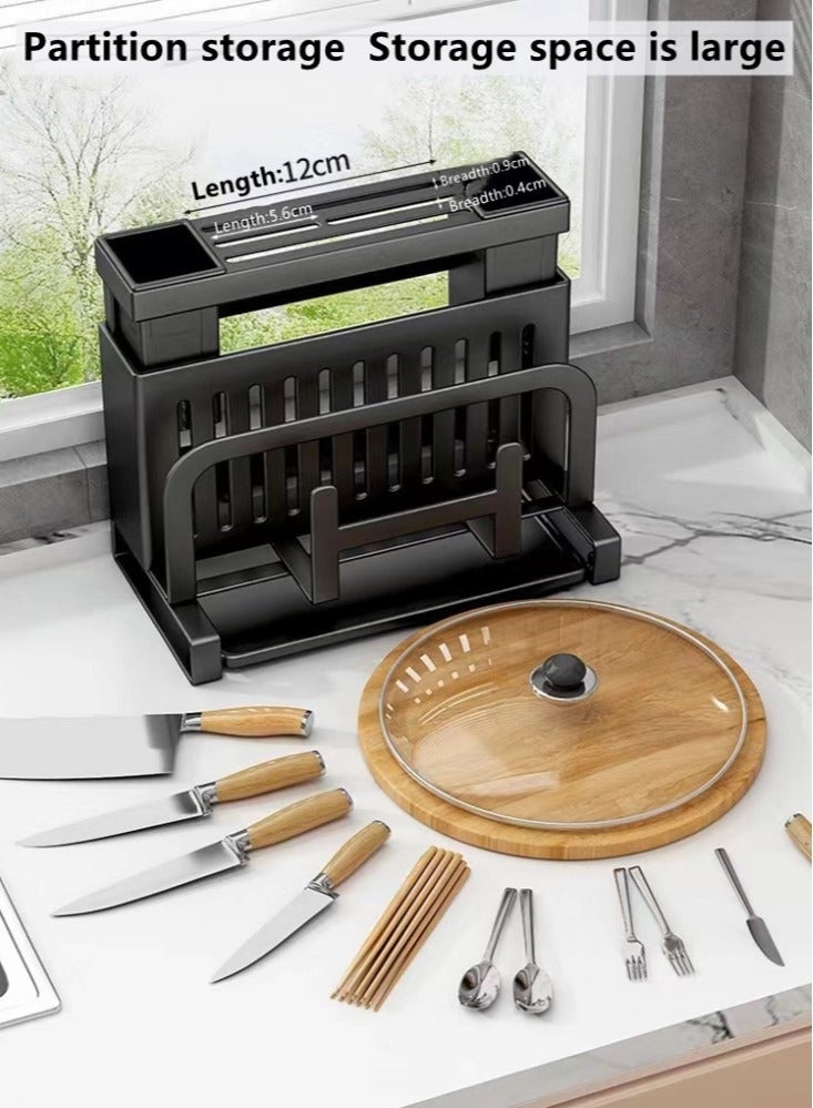 Kitchen Knife Cutting Board Storage Rack Steel Material Black 25x16x23.5cm