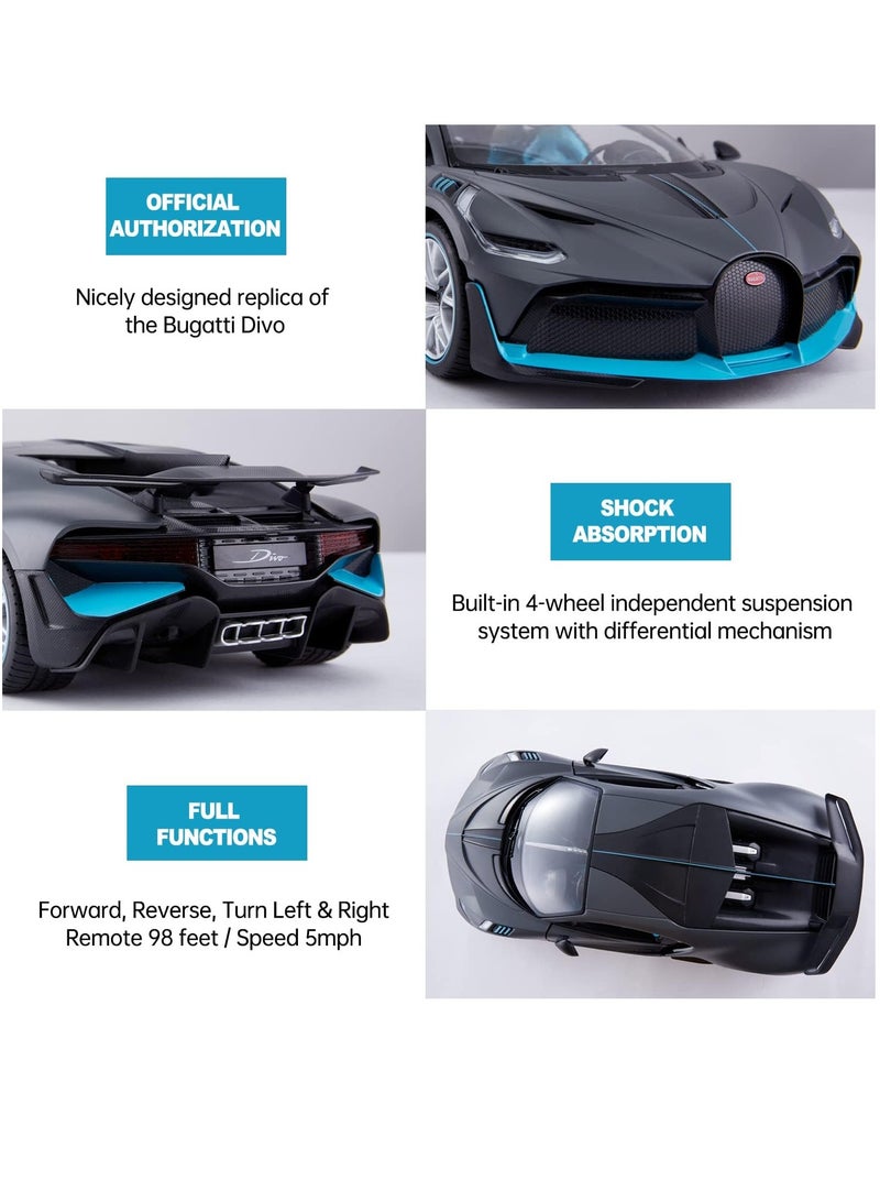 Remote Control Cars 1/14 Scale Officially Licensed RC Series Bugatti Divo, Electric Sport Racing Hobby Toy Car Model Vehicle for Boys and Girls Teens and Adults Gift - Grey