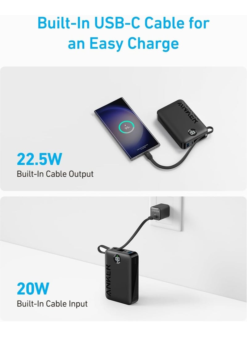 20000 mAh Power Bank Battery Pack, 20,000mAh 22.5W High Speed Charging Portable Charger With Built-in USB C Cable, 1 USB-C, 1 USB-A, For iPhone 15/15 Plus/15 Pro/15 Pro Max, MacBook, Galaxy White