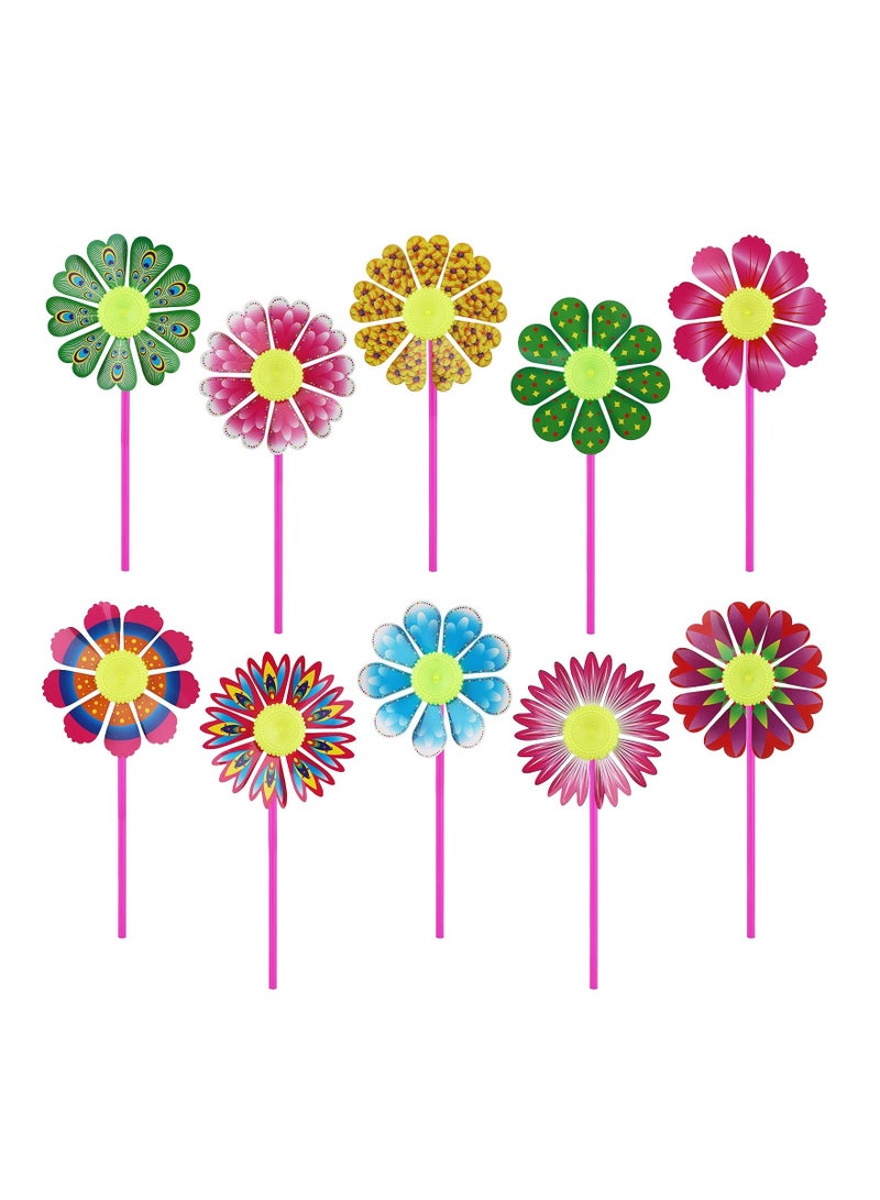 Colorful Sunflower Pinwheel Set - 10 Pcs DIY Wind Spinners for Lawn & Garden, Fun Outdoor Decorations for Kids' Parties, Vibrant Windmill Toys for Yard Decor