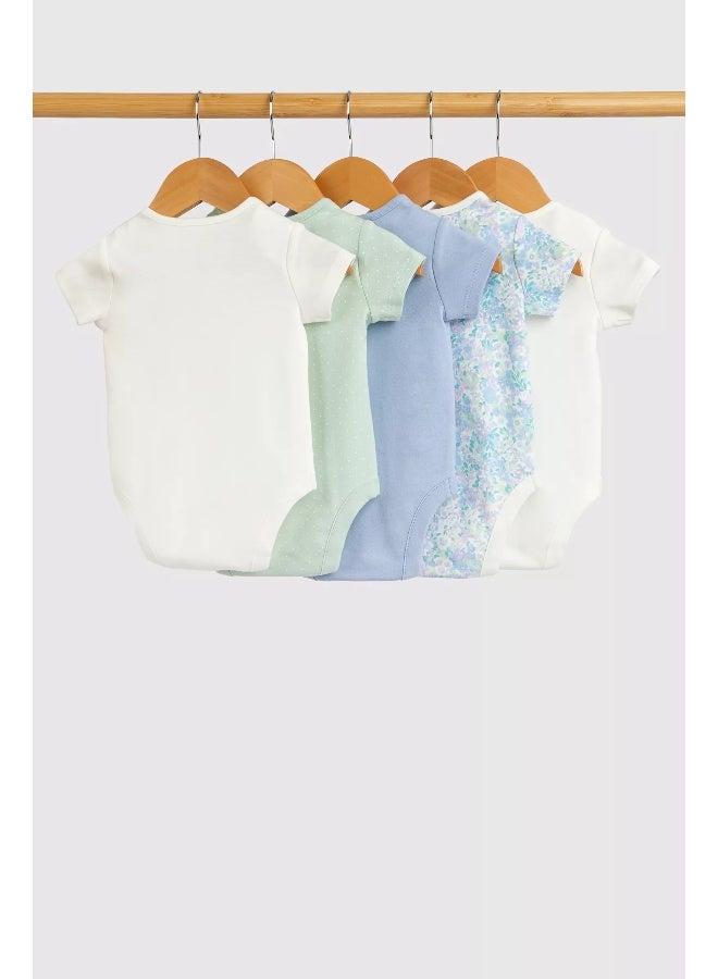 Blue Floral Short-Sleeved Bodysuits - 5 Pack