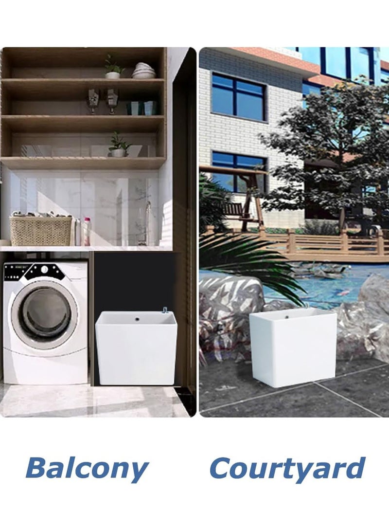 Mop Sink, Ceramic Mop Service Basin with Removable Shelf,Drain Botton and Faucet, Floor Utility Sink Tub Kit for Bathroom,Balcony,Laundry Room (R12)