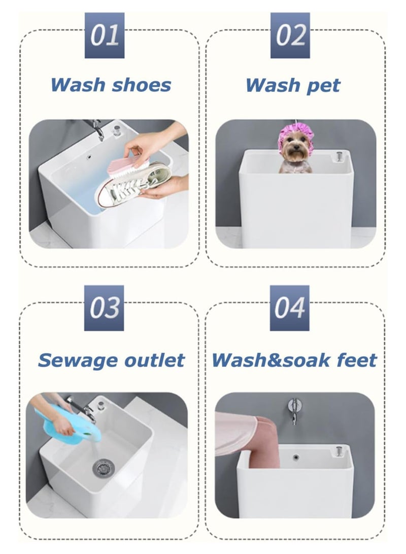 Mop Sink, Ceramic Mop Service Basin with Removable Shelf,Drain Botton and Faucet, Floor Utility Sink Tub Kit for Bathroom,Balcony,Laundry Room (R12)