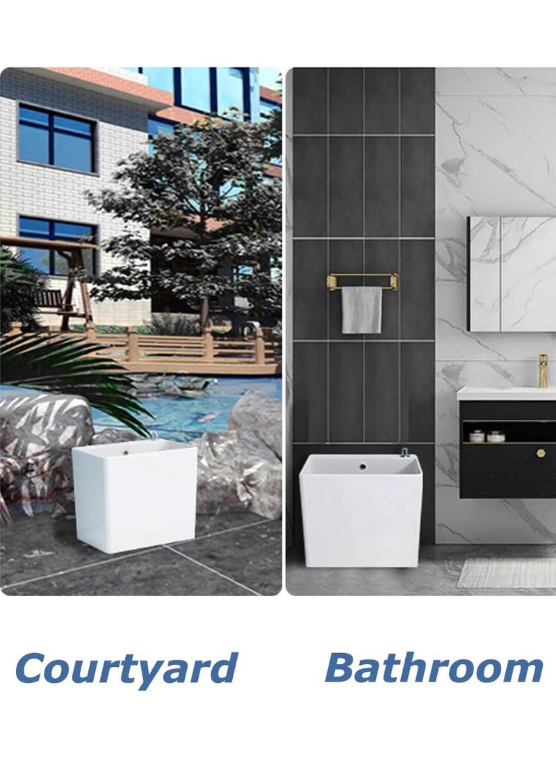 Mop Sink, Ceramic Mop Service Basin with Removable Shelf,Drain Botton and Faucet, Floor Utility Sink Tub Kit for Bathroom,Balcony,Laundry Room (R12)