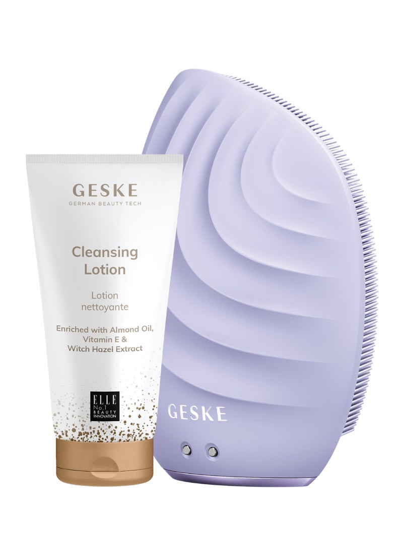 Geske Cleansing Lotion, Almond Oil, Hazel Extract & Vitamin E, Deep Cleanse, Exfoliate & Nourish + Sonic Facial Brush 5 in 1, Complete Skincare Set for Radiant, Healthy Skin (Combo Pack)- Purple