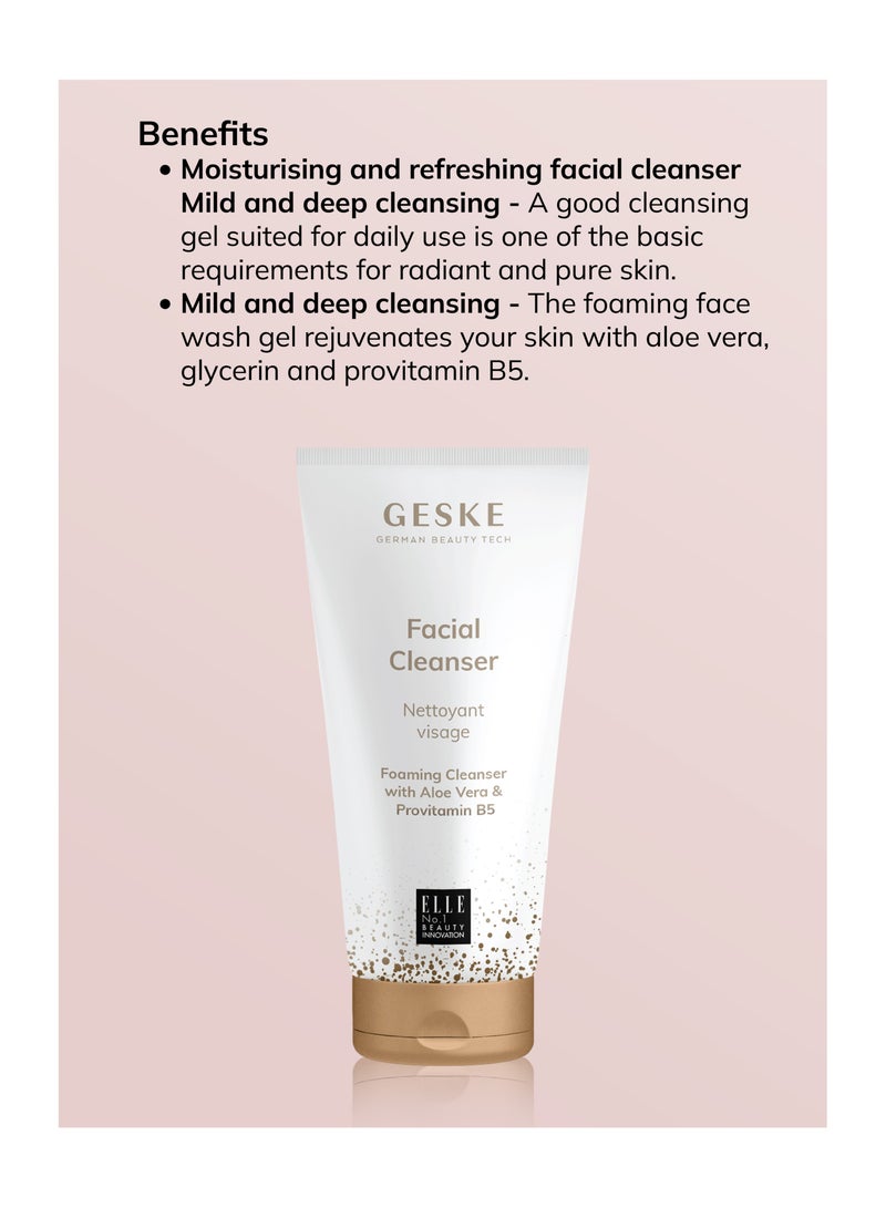 Geske Foaming Cleanser Lotion,Aloe Vera & Provitamin B5, Deep Cleanse, Exfoliate & Nourish + Sonic Facial Brush 4 in 1 Complete Skincare Set for Radiant, Healthy Skin (Combo Pack)- Magenta