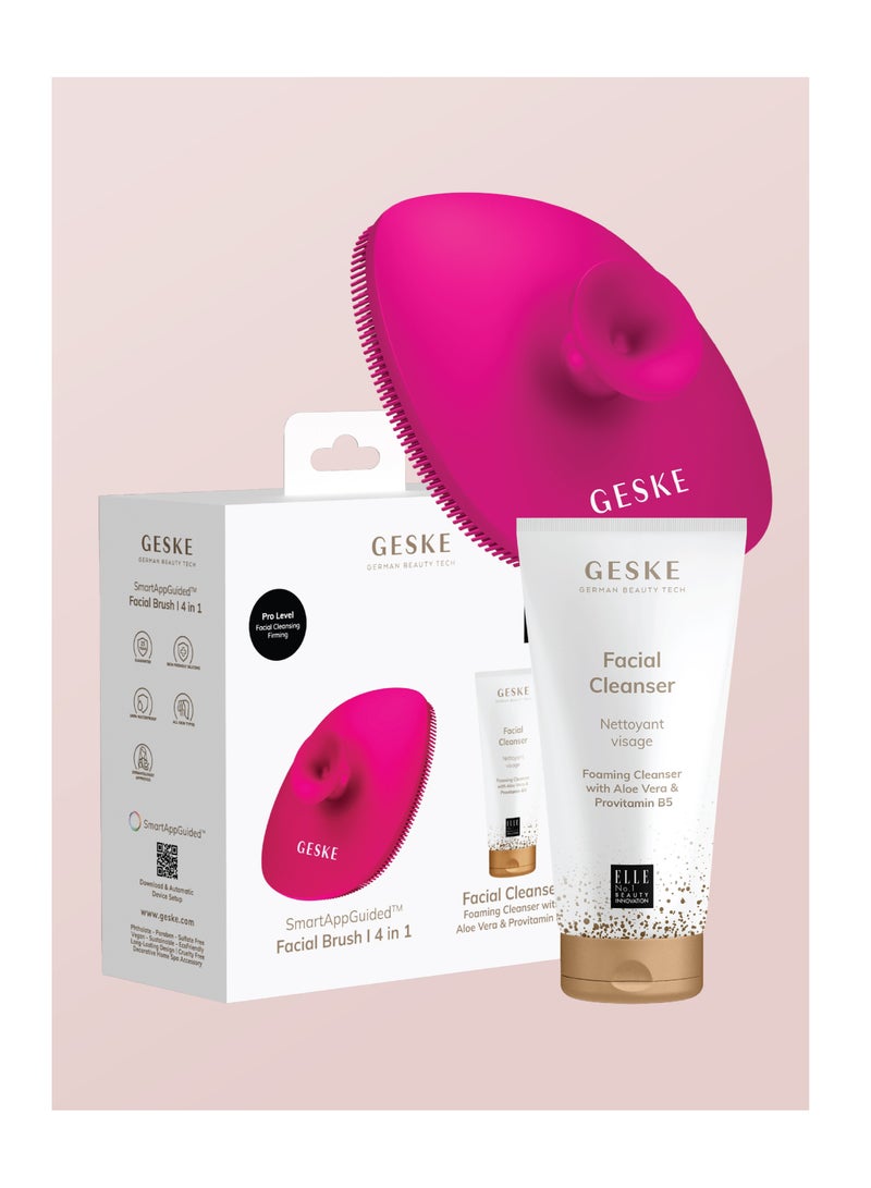 Geske Foaming Cleanser Lotion,Aloe Vera & Provitamin B5, Deep Cleanse, Exfoliate & Nourish + Sonic Facial Brush 4 in 1 Complete Skincare Set for Radiant, Healthy Skin (Combo Pack)- Magenta