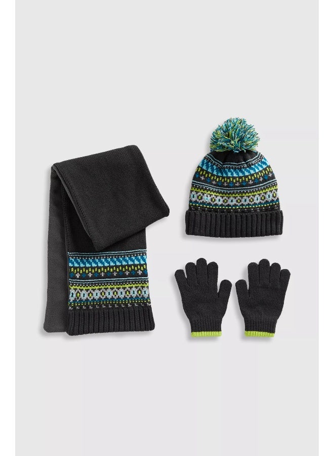 Fair Isle Knitted Hat, Scarf and Gloves Set