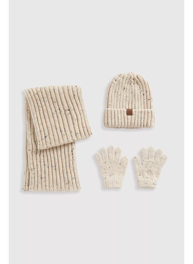 Oatmeal Knitted Hat, Scarf and Gloves Set