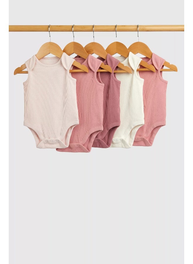 Ribbed Sleeveless Bodysuits - 5 Pack