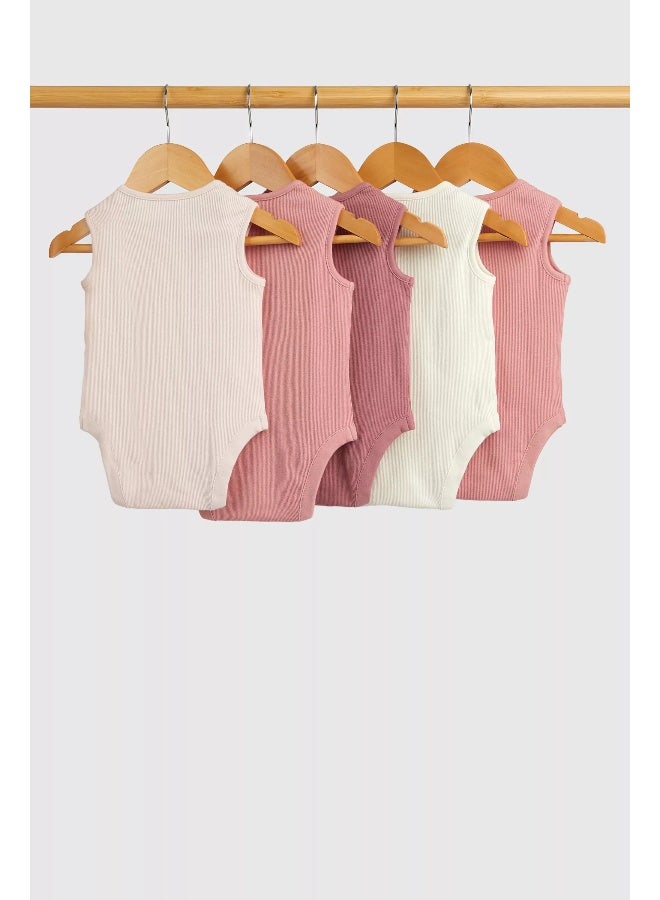 Ribbed Sleeveless Bodysuits - 5 Pack