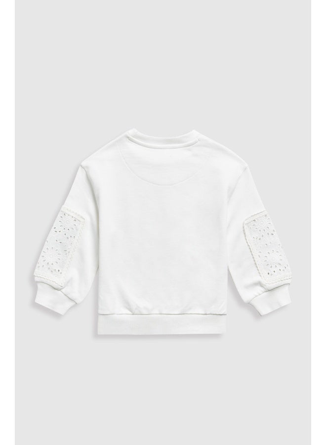 White Crochet Panel Sweat Top