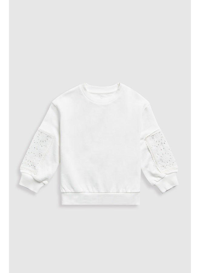 White Crochet Panel Sweat Top