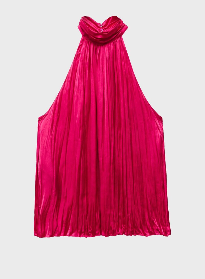 High Neck Pleated Top