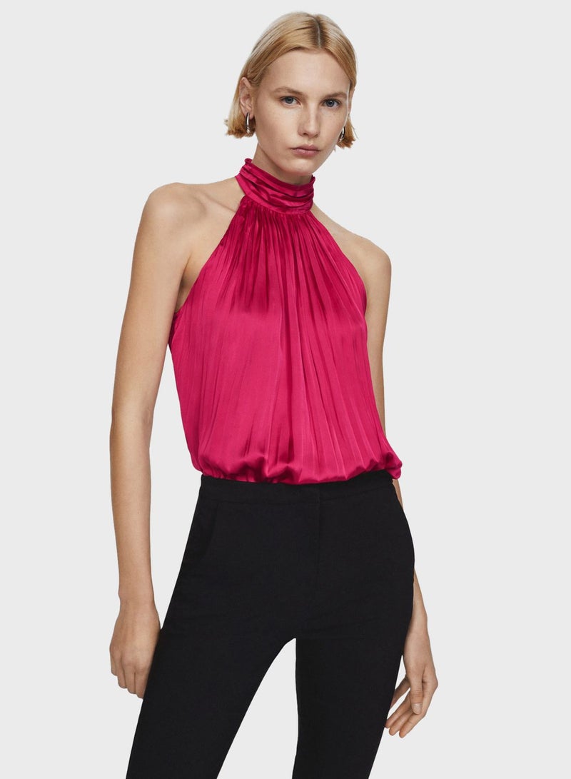 High Neck Pleated Top