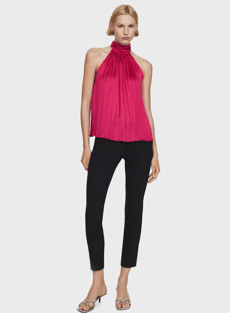 High Neck Pleated Top