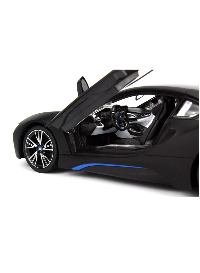 Remote Control Cars 1/14 Scale Officially Licensed RC Series BMW i8, Electric Sport Racing Hobby Toy Car With Open Door Model Vehicle for Boys and Girls Teens and Adults Gift - Matt Black