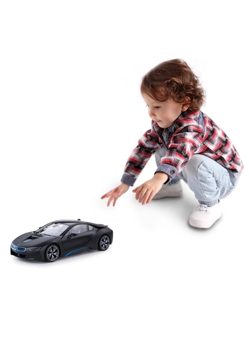 Remote Control Cars 1/14 Scale Officially Licensed RC Series BMW i8, Electric Sport Racing Hobby Toy Car With Open Door Model Vehicle for Boys and Girls Teens and Adults Gift - Matt Black